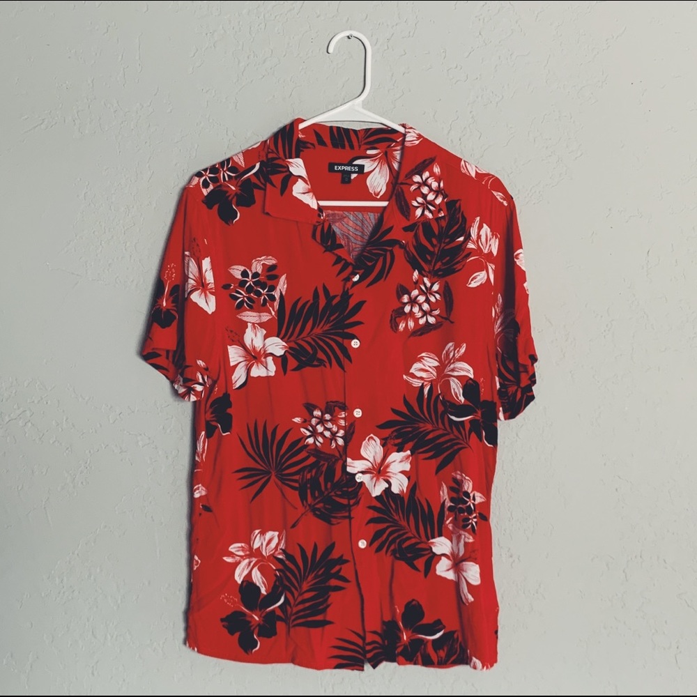 Red Floral Express Button Up